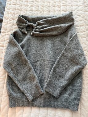 Vici Gray Off-the-Shoulder Drawstring Sweater